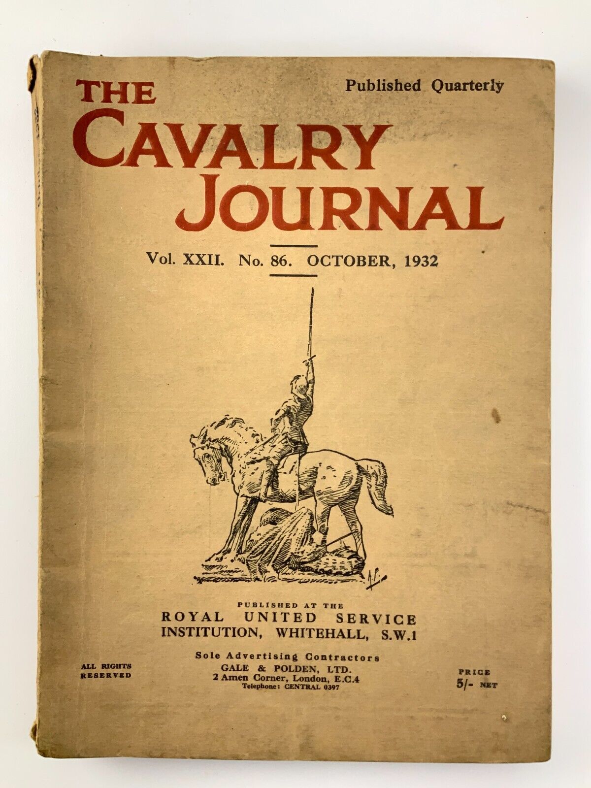 Cavalry Journal Vol XXII No 86 October 1932 Royal United Service Institute BB756