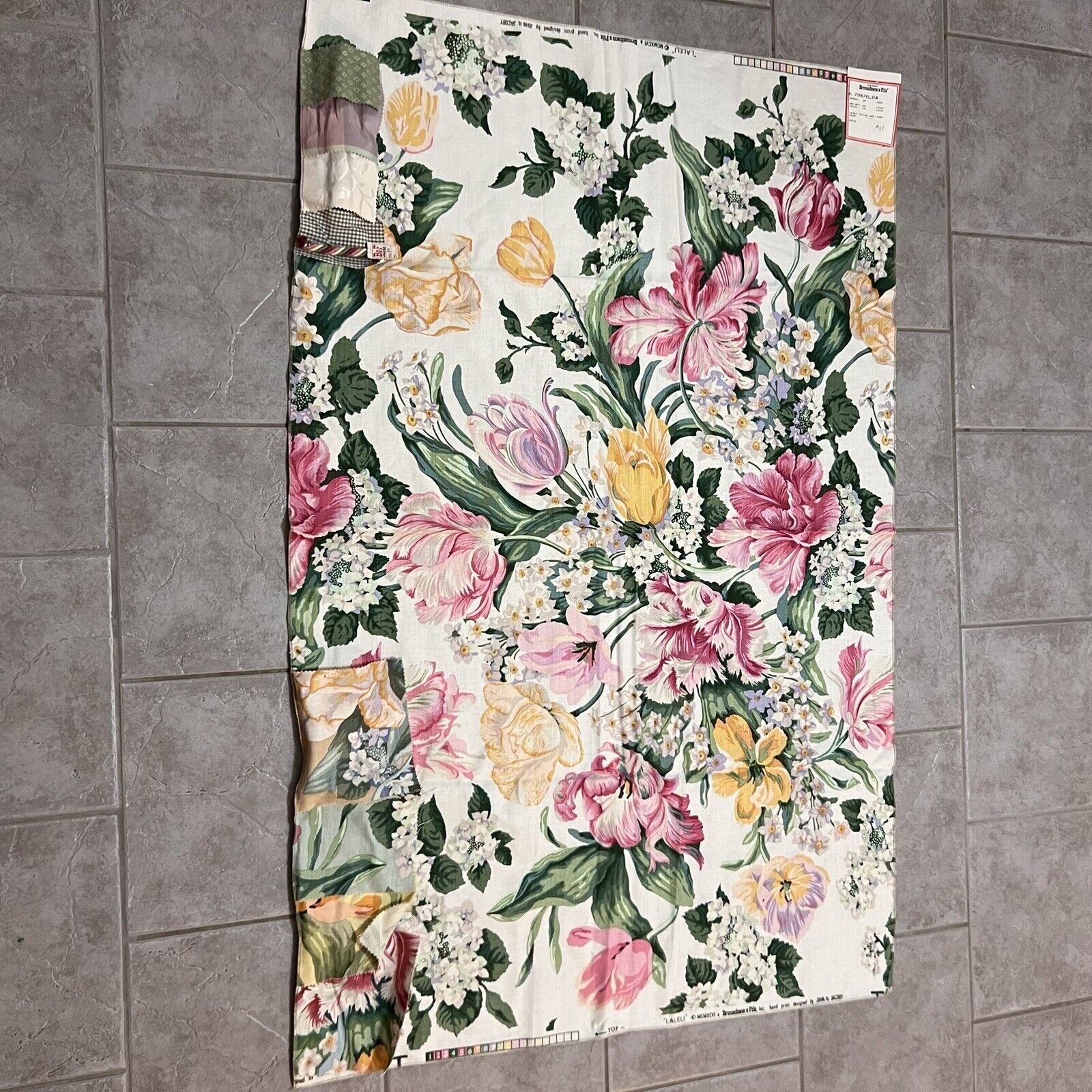 Brunschwig & Fils Fabric John Jacoby Floral Fabric Sample Vintage Linen Cotton