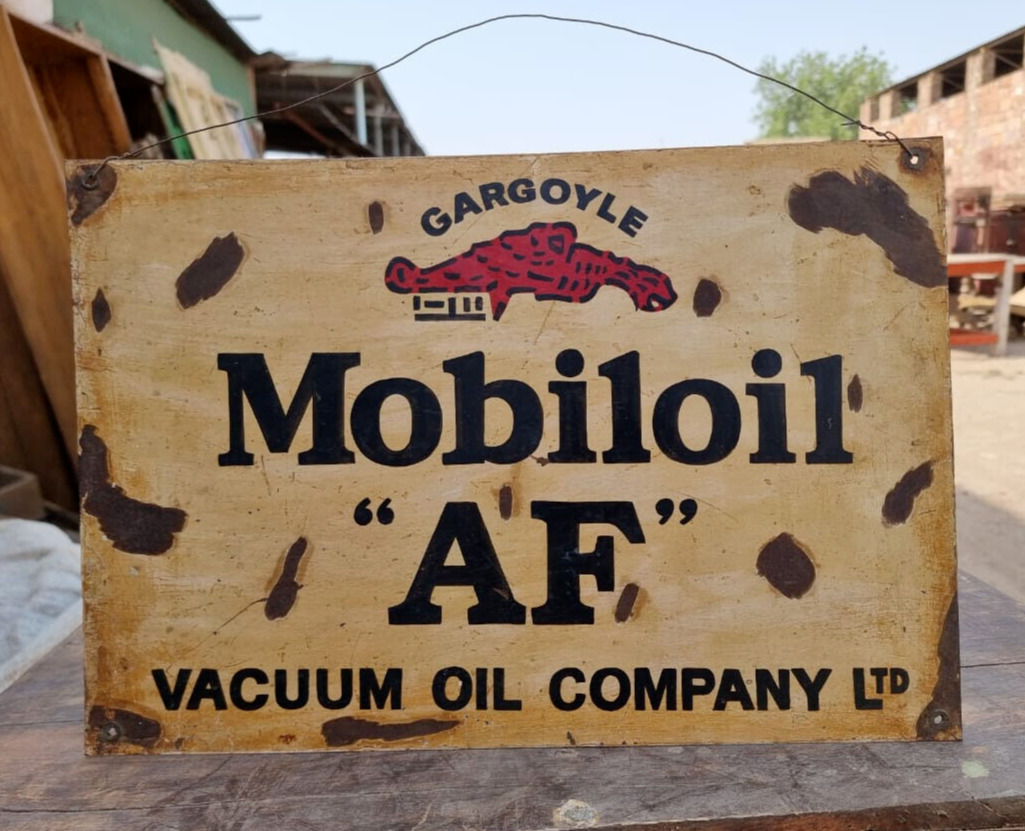 Vintage Old Antique Rare Gargoyle Mobil Oil AF Adv. Tin Sign Board , Collectible
