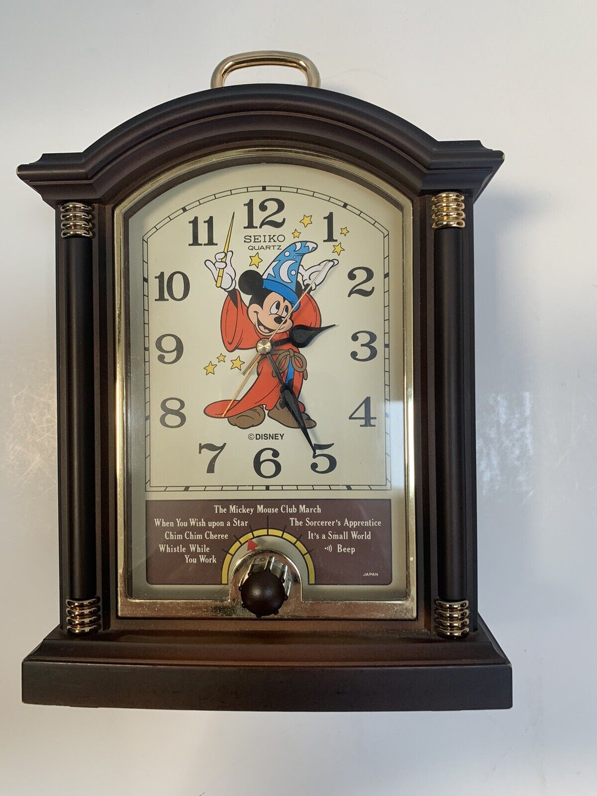 Disney Mickey Mouse Mantle Musical Alarm Clock Seiko Quartz Vintage 1990s works