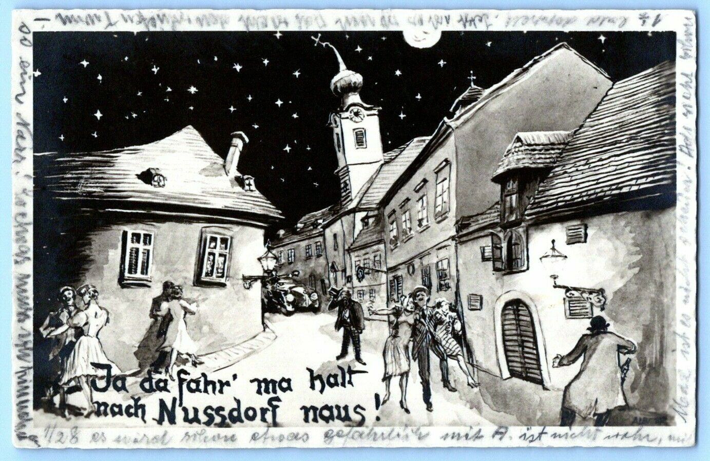 Antique Art German Postcard~ Yes, let's just drive to Nussdorf~ Germany
