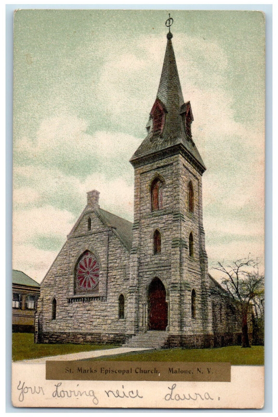 1908 St. Marks Episcopal Church, Malone New York NY Antique Posted Postcard