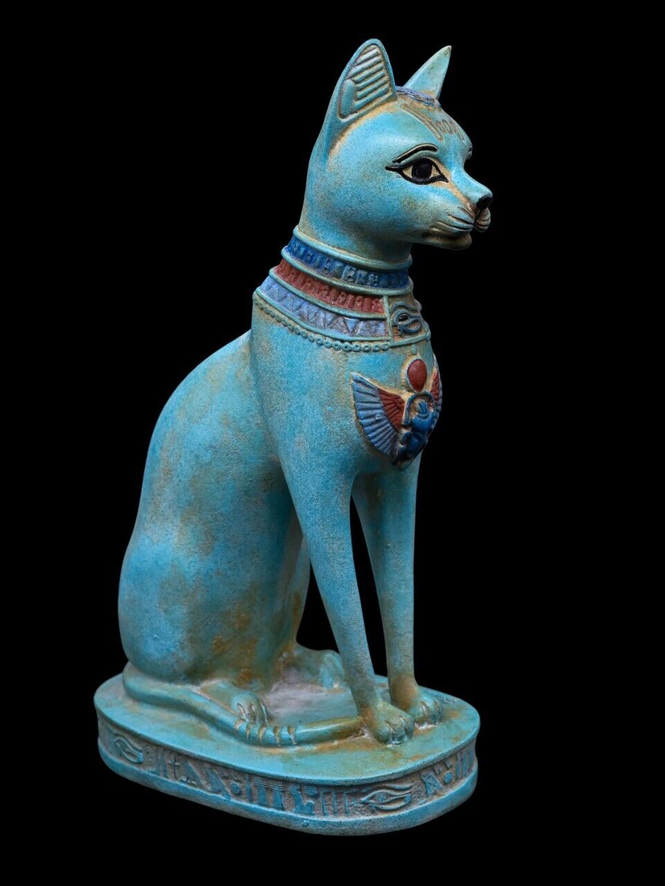 UNIQUE ANTIQUE ANCIENT EGYPTIAN Goddess Bastet Cat Scarab Painted Handmade
