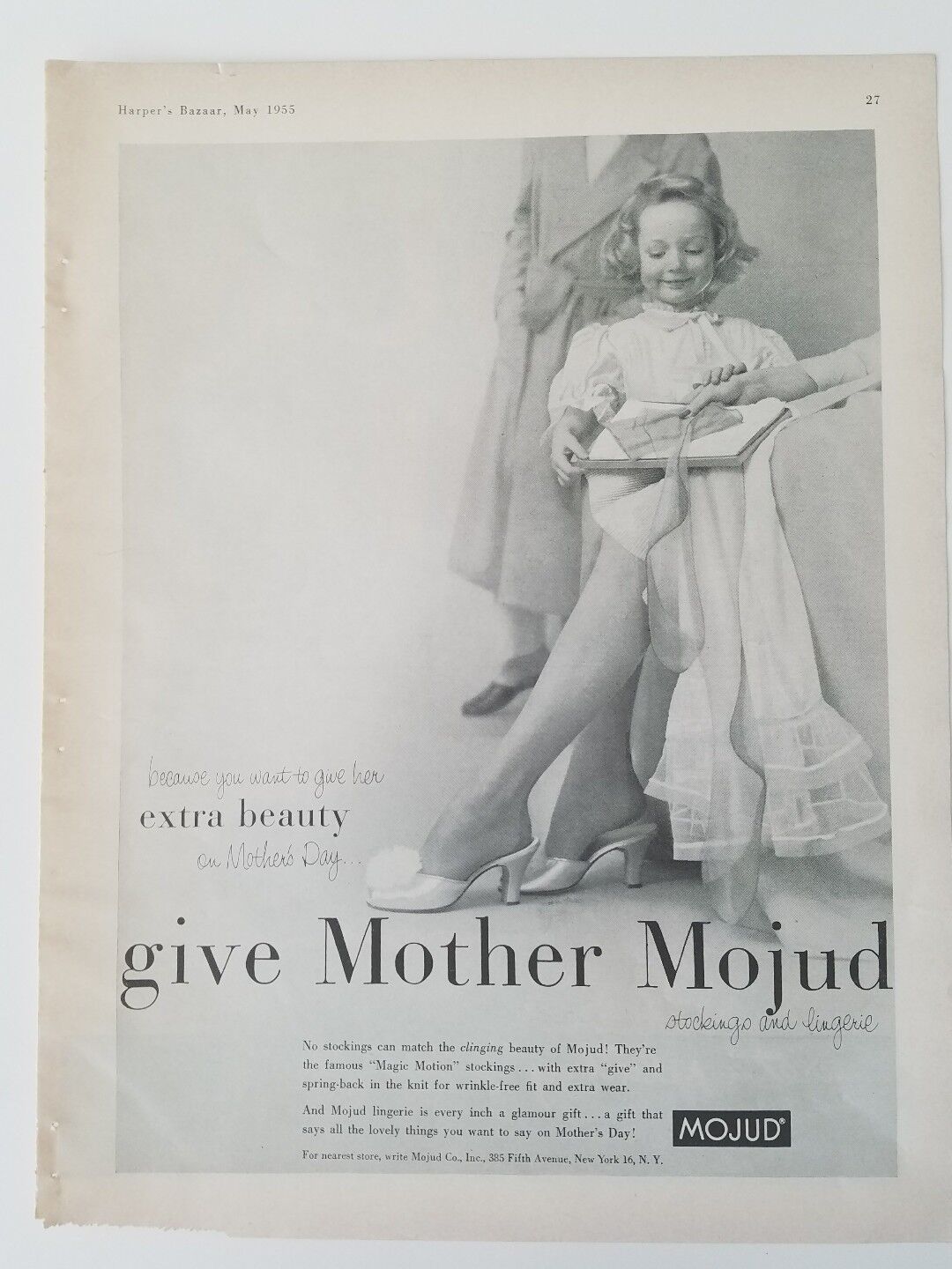 1955 women's MOJUD Hosiery stockings give Mother Mother's Day vintage fashion ad