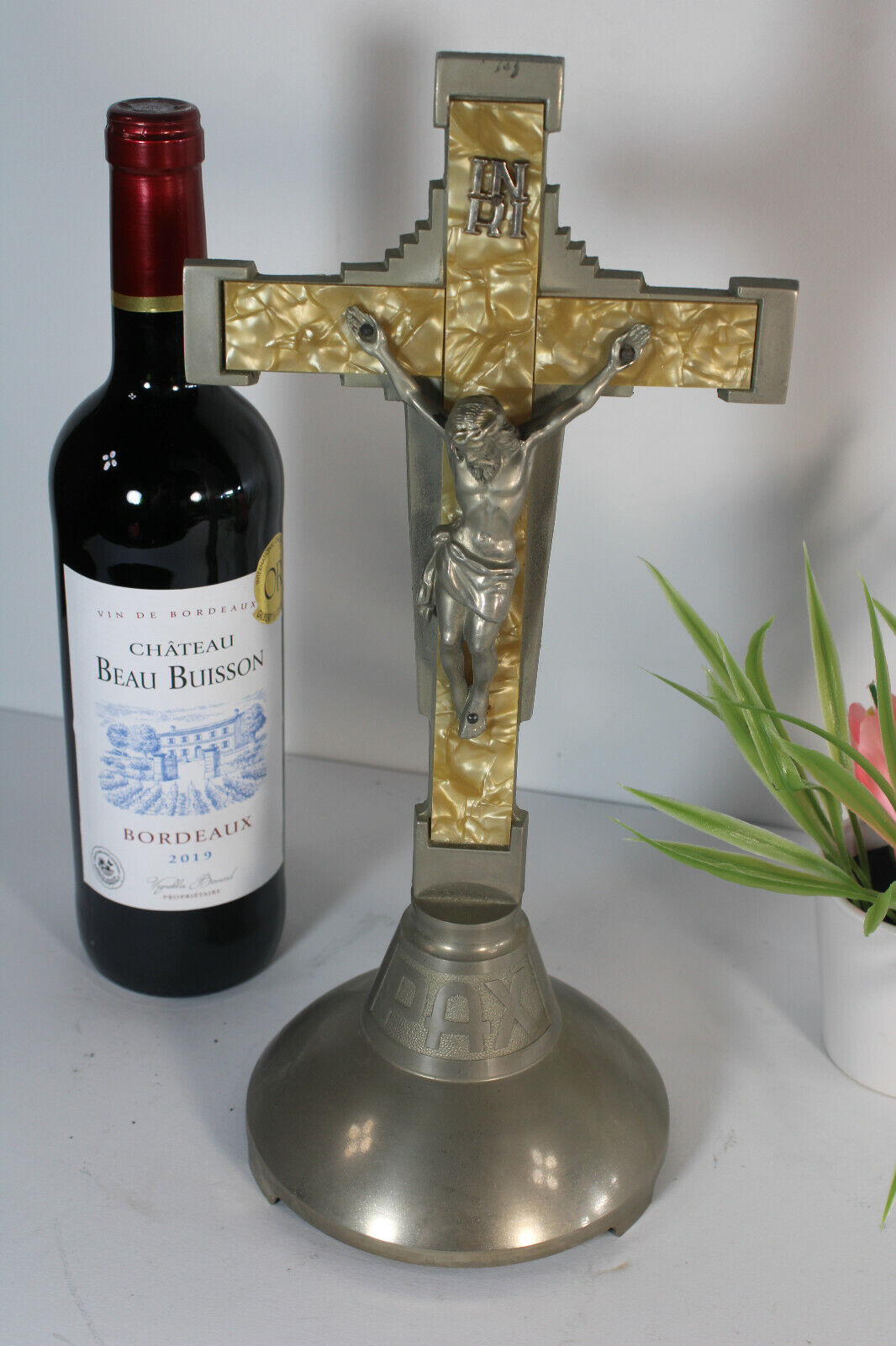 Vintage belgian Spelter metal crucifix cross 