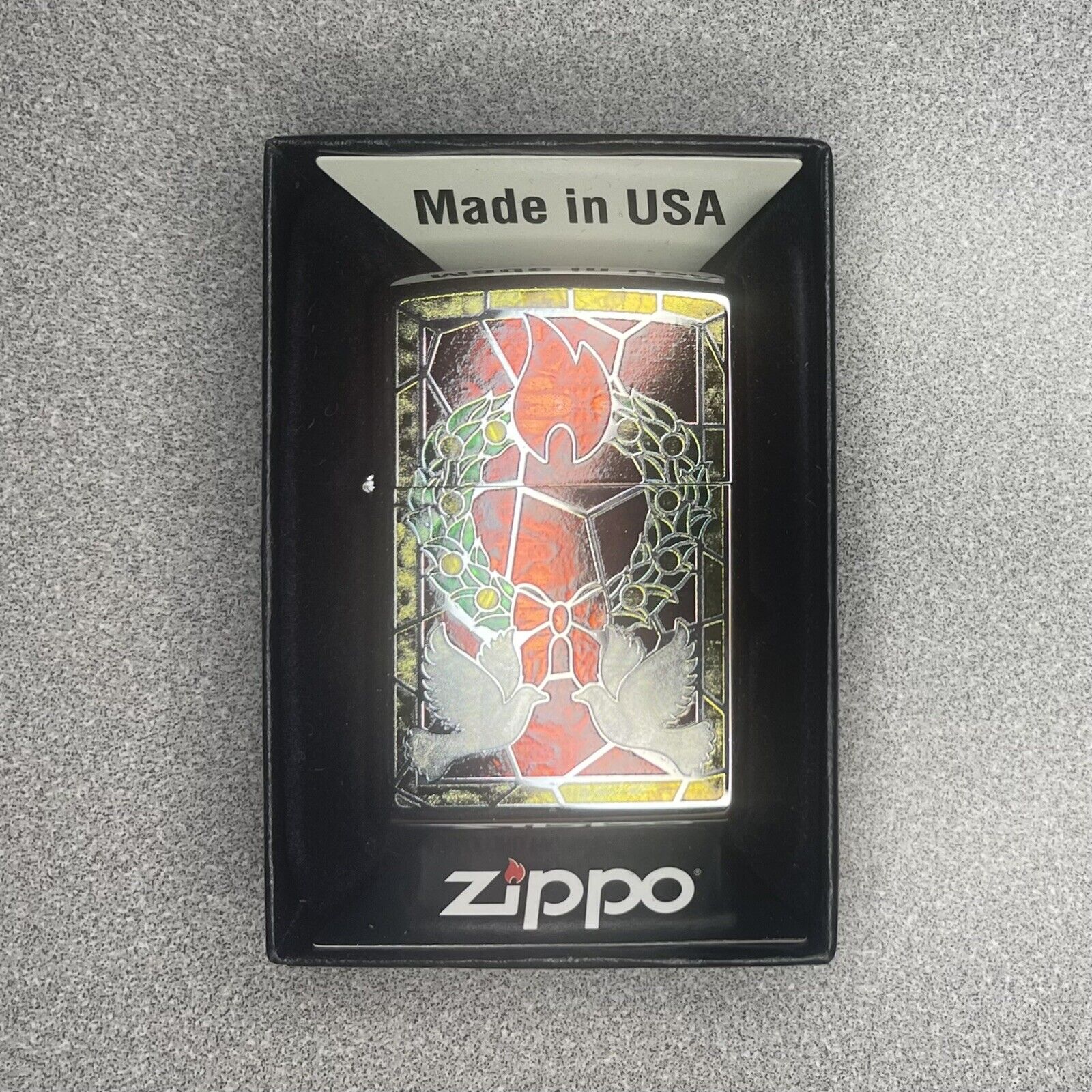 RARE Christmas Zippo Celebrate The Season 2014 Stained Glass BRAND NEW in Box
