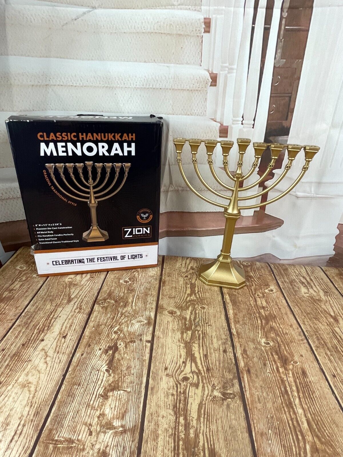 Zion Judaica Hanukkah Menorah Traditional Classic Gold 2019
