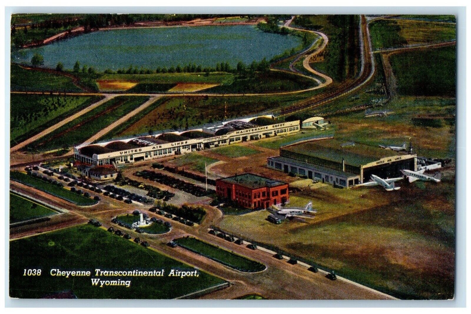 c1940 Aerial View Cheyenne Transcontinental Airport Wyoming WY Vintage Postcard