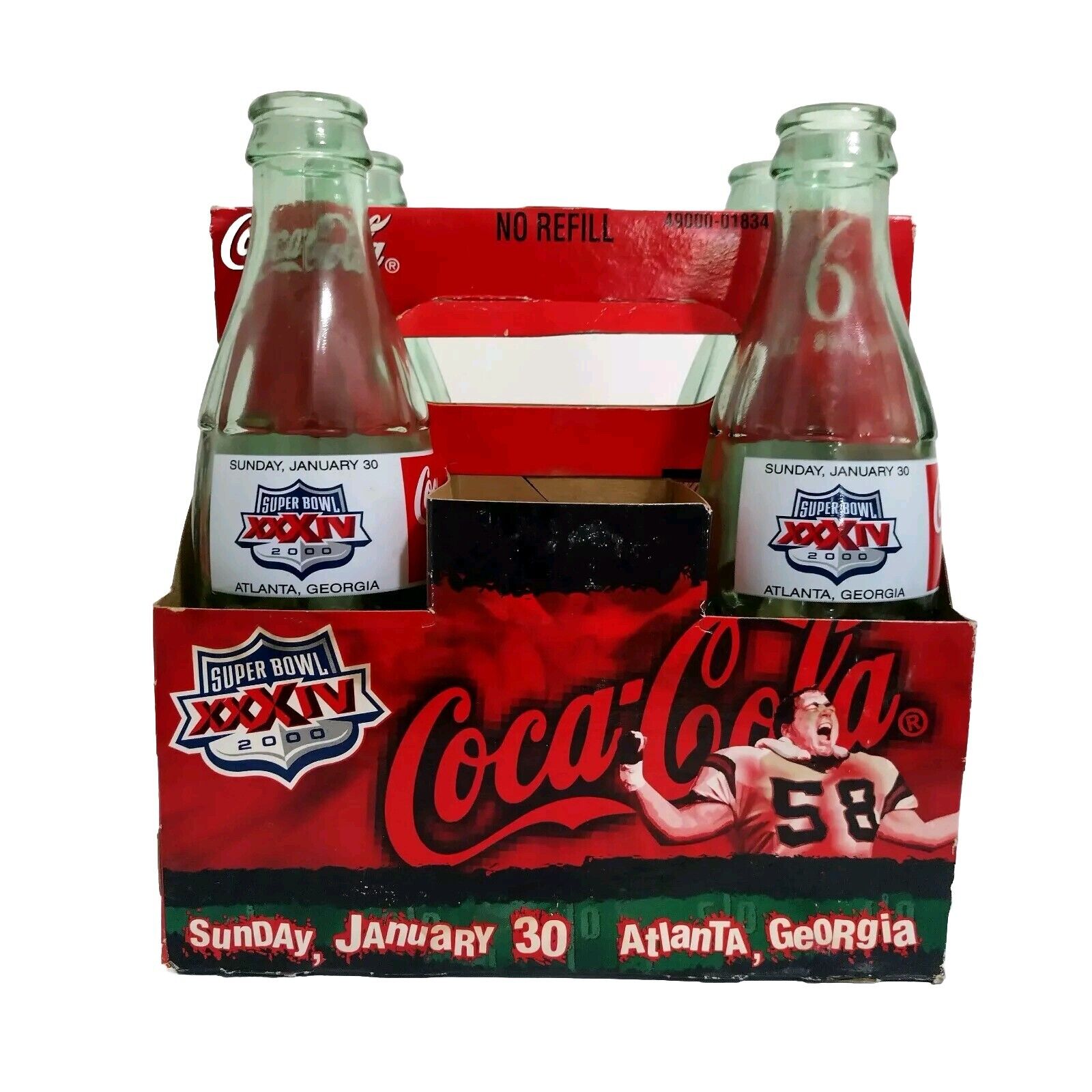 Vintage Coca-Cola 4 Pack 2000 Super Bowl XXXIV Atlanta, GA 8oz Glass Bottles