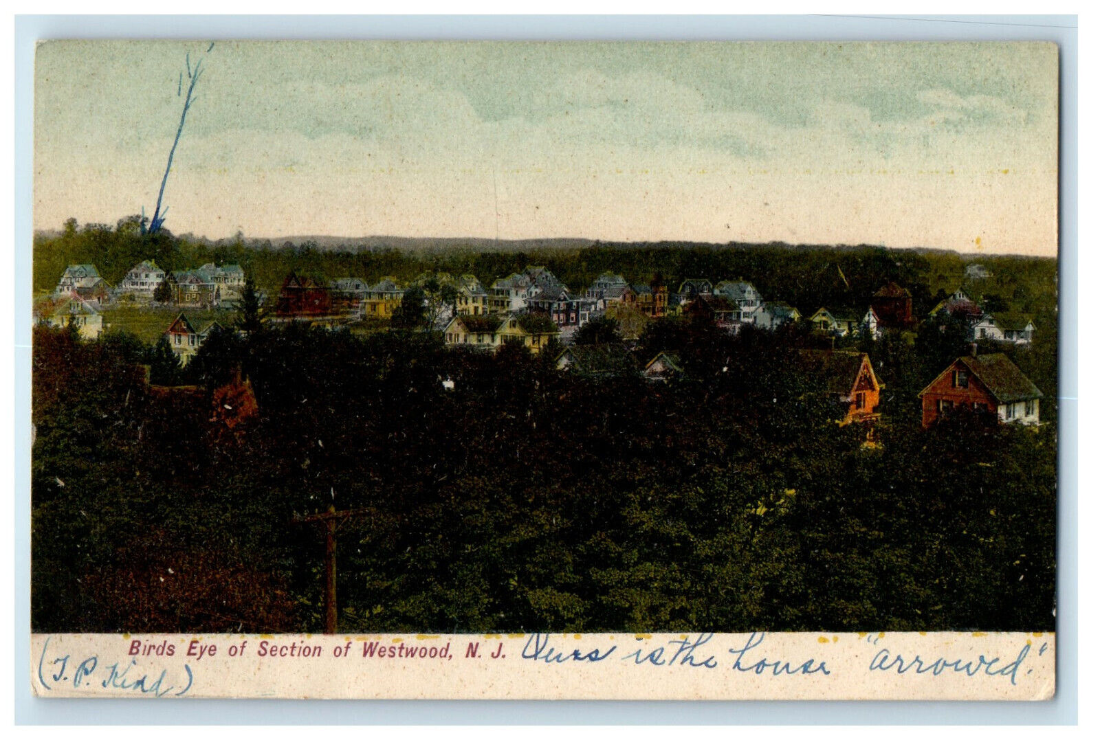c1910 Birds Eye of Section of Westwood, New Jersey NJ Posted Antique Postcard