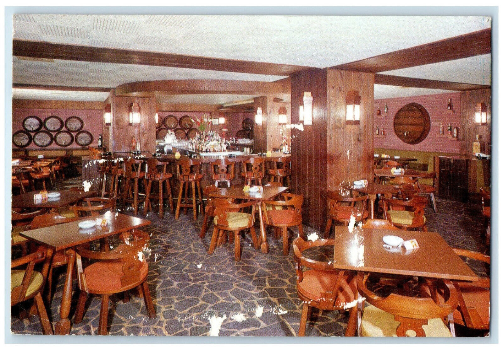 c1960's Dining Area of Cellar Bar Ambassador Hotel Hongkong Vintage Postcard