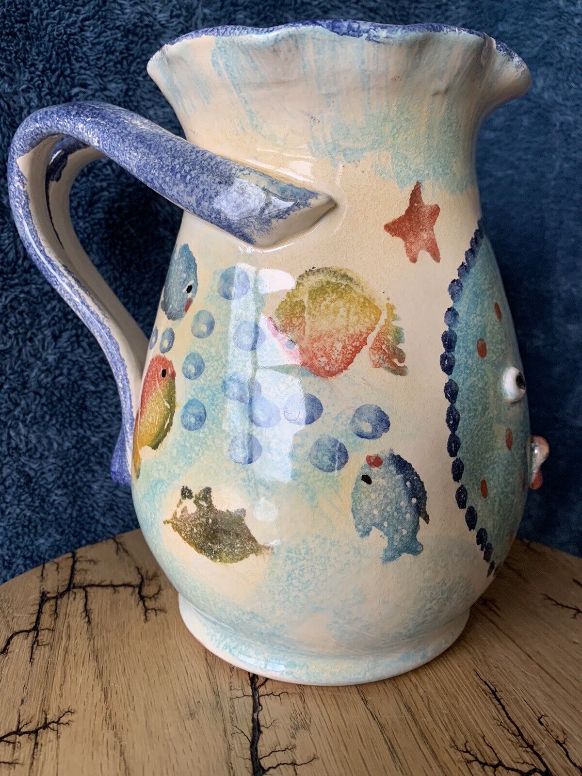 Gorgeous Italian Piccadilly Mario Criscuolo Pitcher Double Handle Abstract Fish