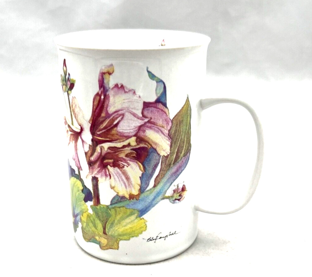 Vintage 1990 Potpourri Press Canna Coffee Mug Teacup Floral Pattern Purple Pink