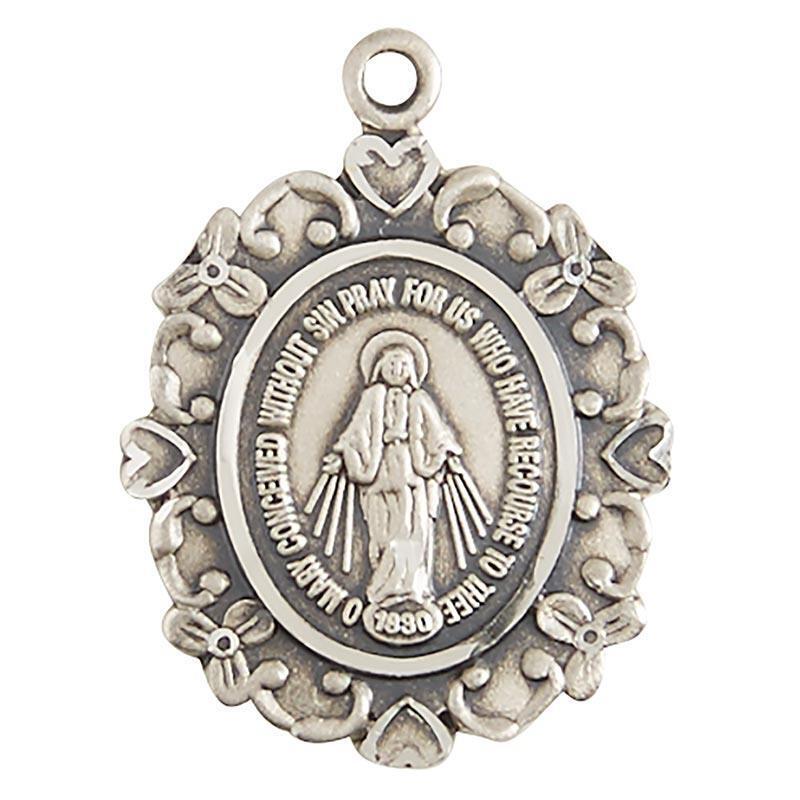 Beautiful Silver Miraculous Catholic Medal Size .75 in H with 18 in Chain
