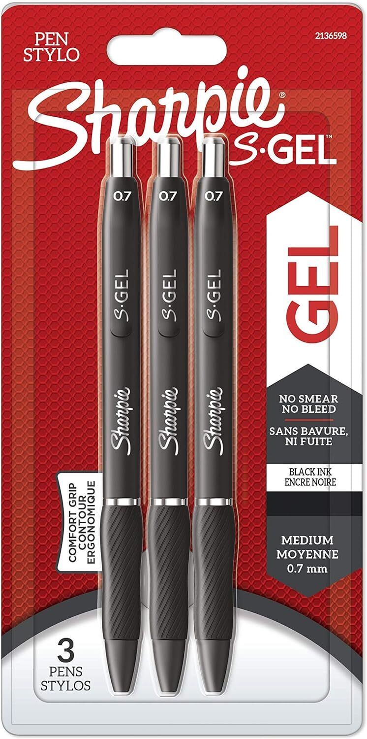 Sharpie S-Gel | Gel Pens | Medium Point (0.7mm) | 3 Count (Pack of 1), Black 