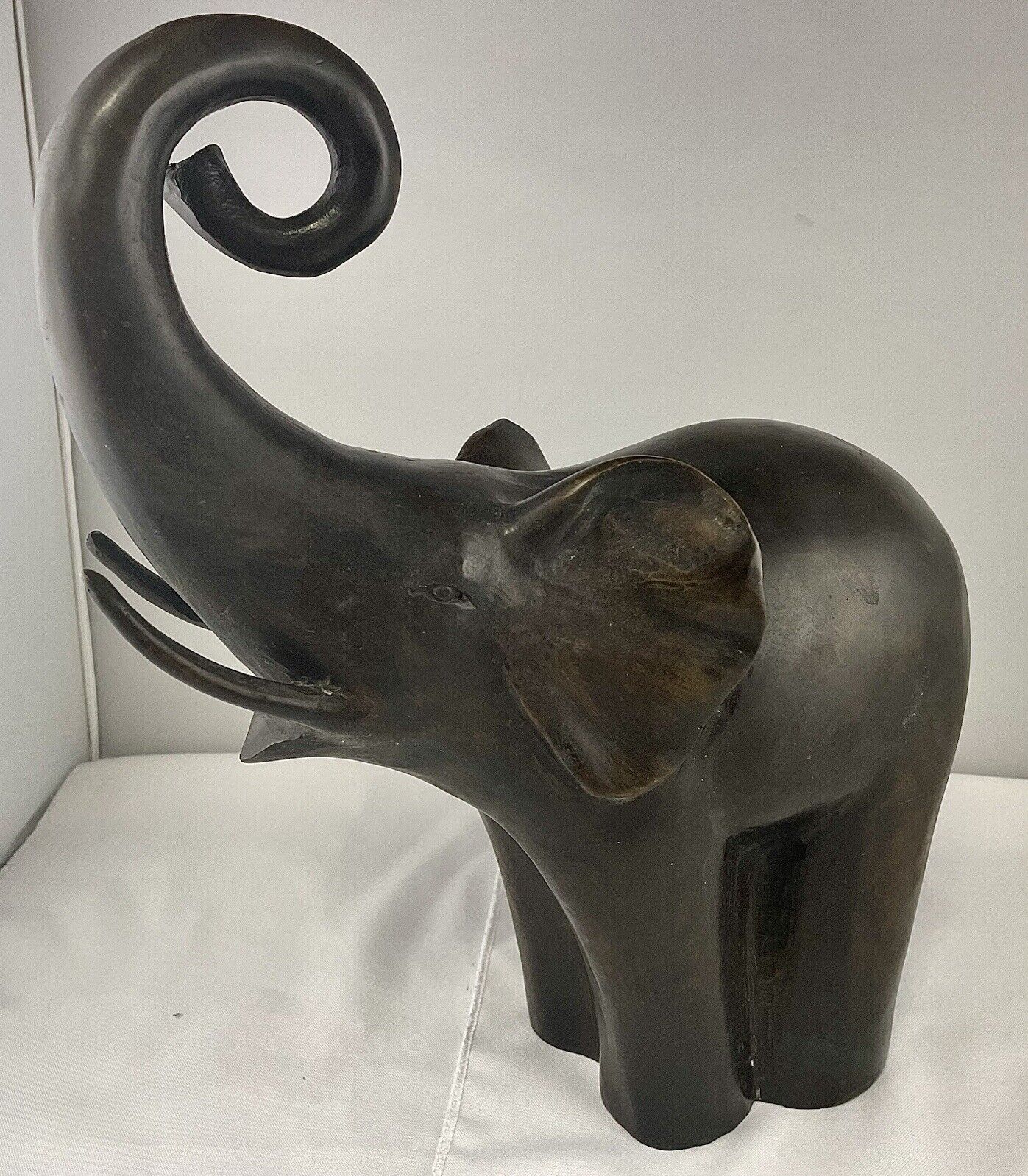 Indonesian Dark Patina Bronze Stylized Abstract Elephant Sculpture