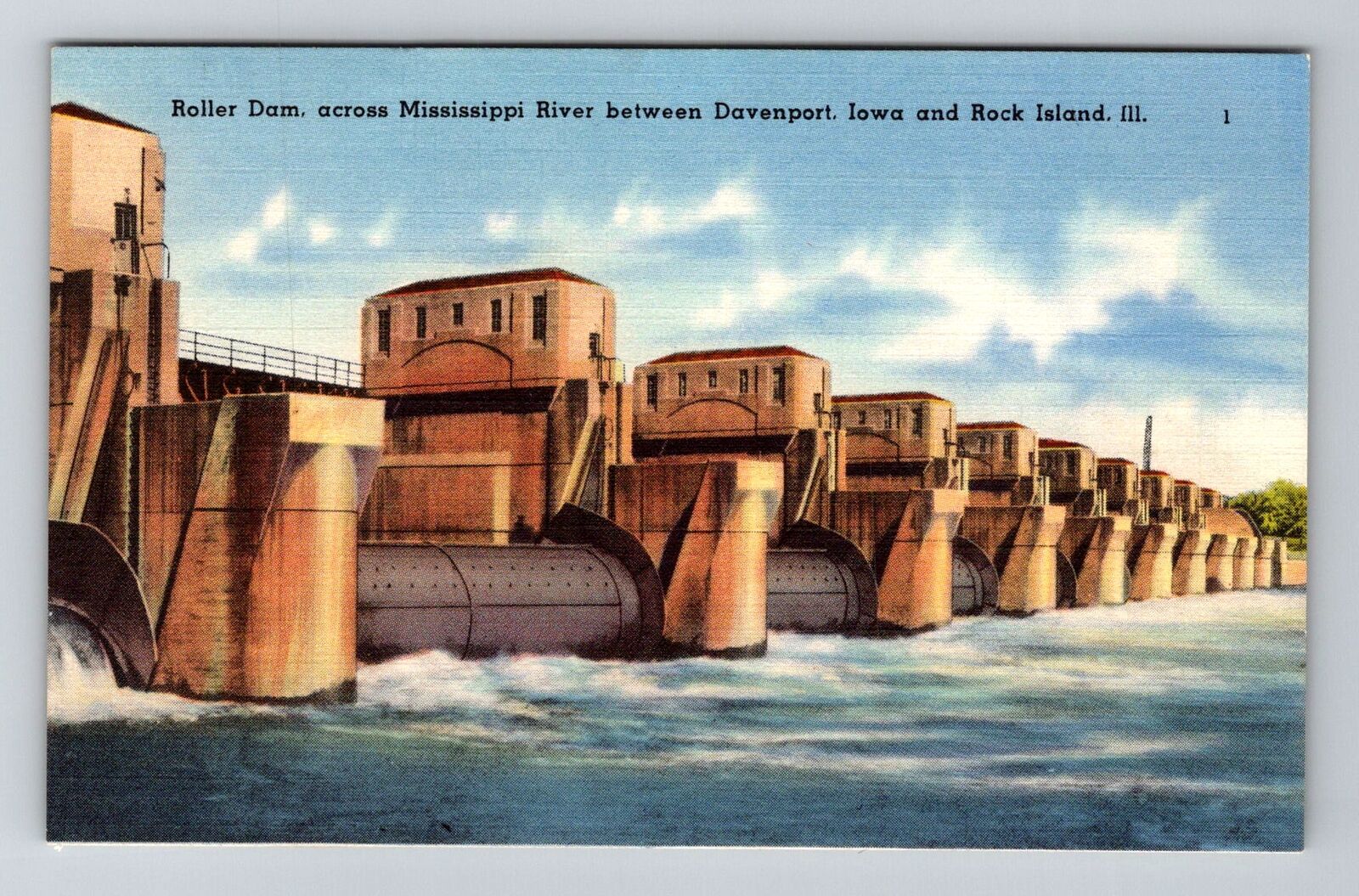 Davenport, IA-Iowa, Roller Dam Across Mississippi River , Vintage Postcard