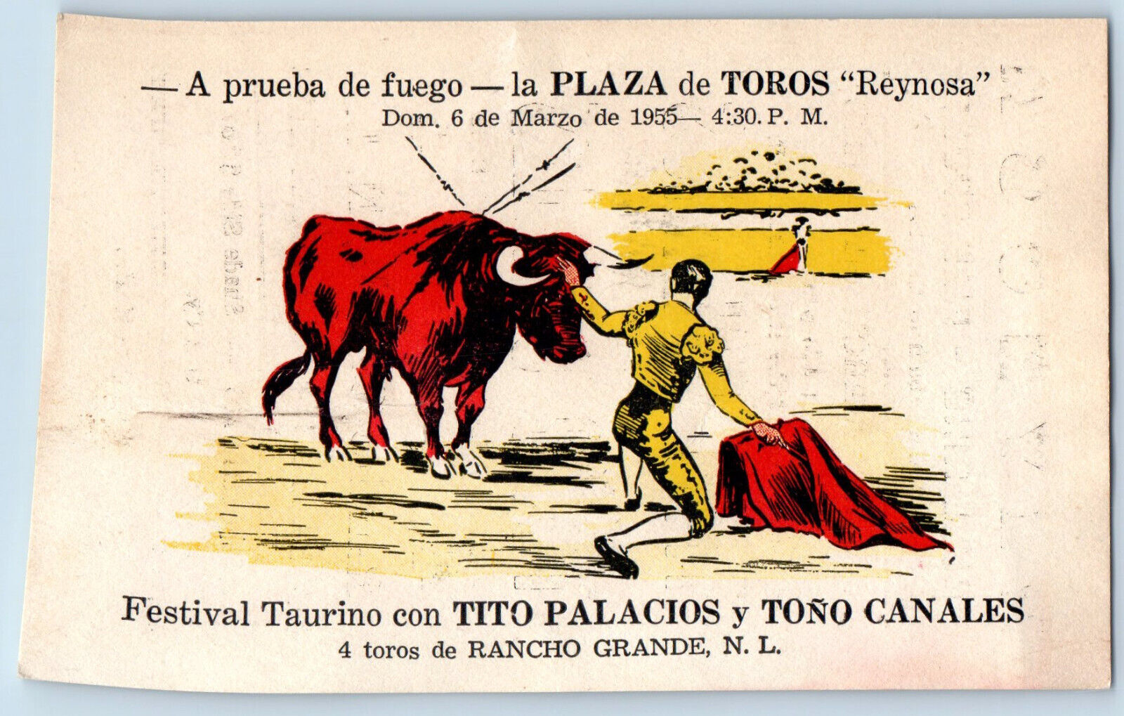 Reynosa Mexico Postcard Reynosa Bull Ring Fire Proof 1955 Advertising