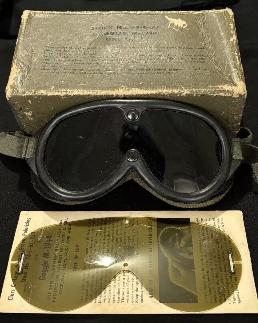 ORIGINAL Aviator M-1944 Goggles Polaroid with Box Tinted Extra Lens 1974