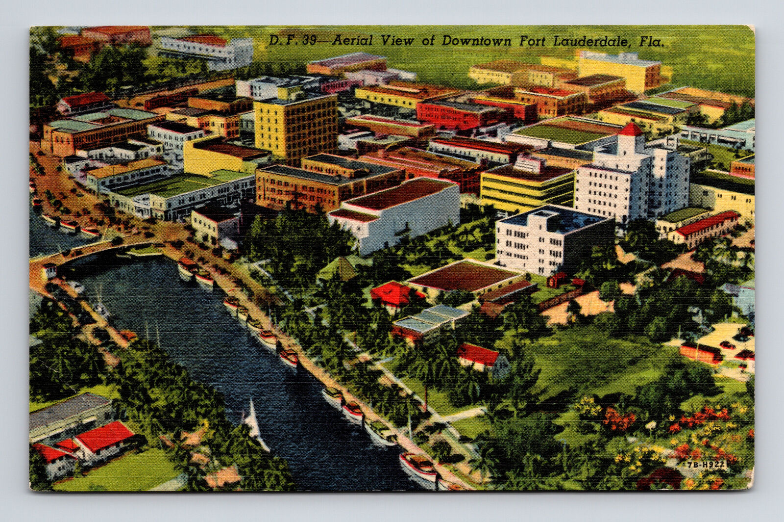 c1962 Linen Postcard Fort Lauderdale FL Florida Aerial View of Downtown