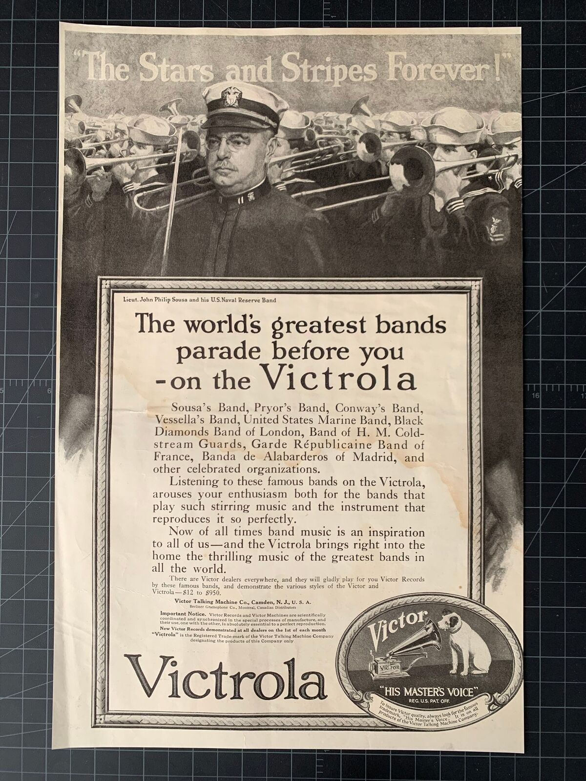 Antique Vintage 1918 Victor Victrola World War One Print Ad