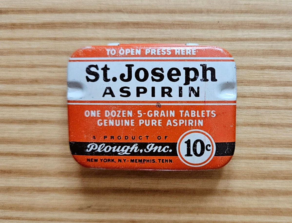 Vintage 1950's St. Joseph Aspirin Miniature Pocket Tin, Plough NY/TN, Empty