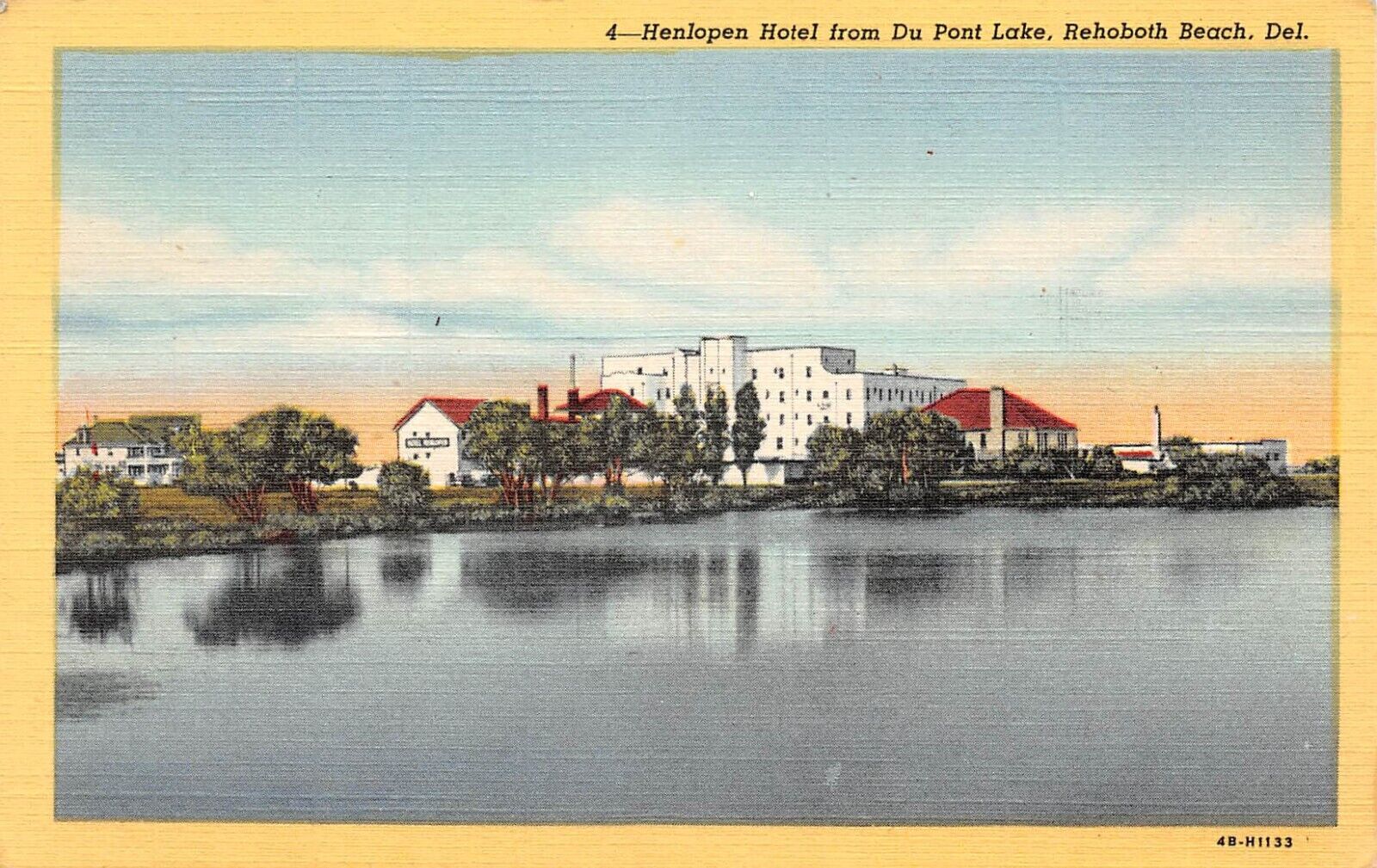 Henlopen Hotel from DuPont Lake Rehoboth Beach 1948 Delaware Postcard