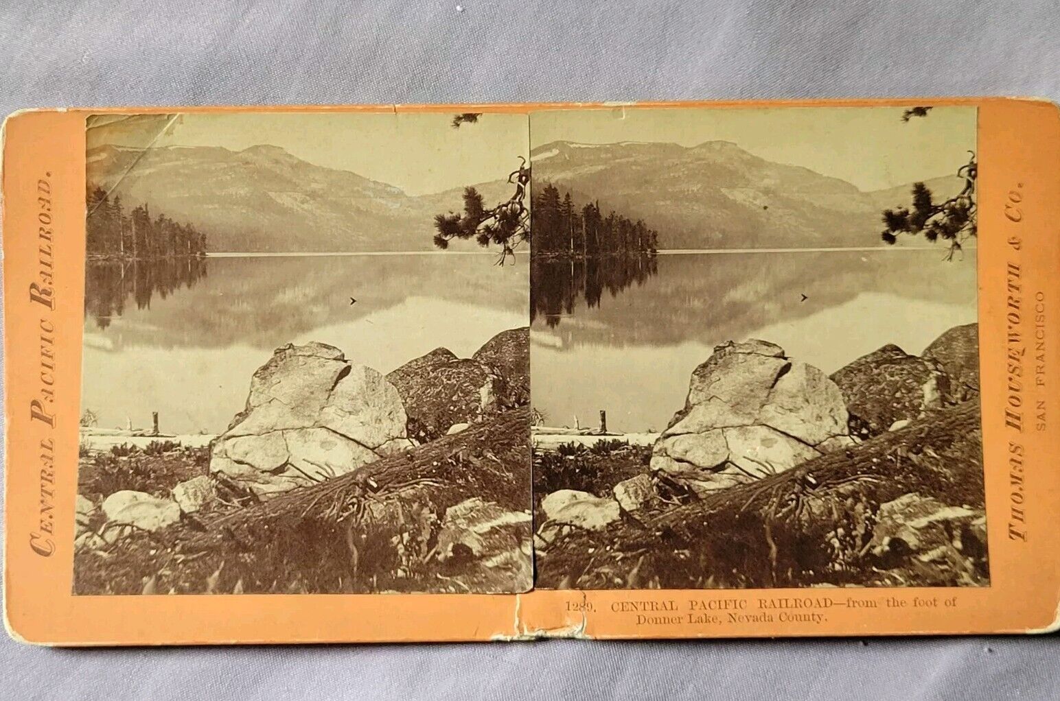 Antique Donner Lake Nevada County Cal Central Pacific RR Houseworth Stereoview