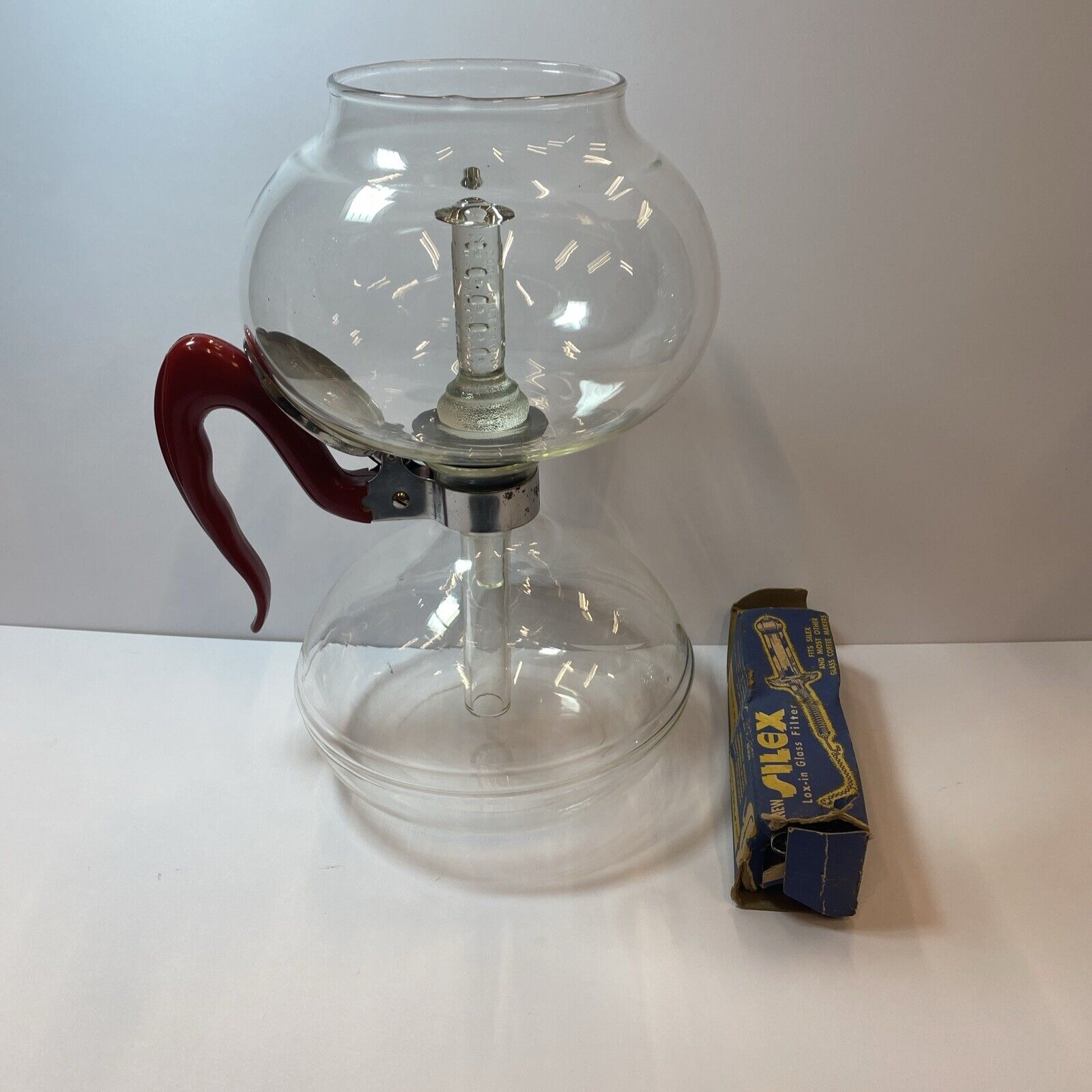 Vintage SILEX/PYREX 4 Cup Vacuum Glass Coffee Maker RED BAKELITE Handle RARE