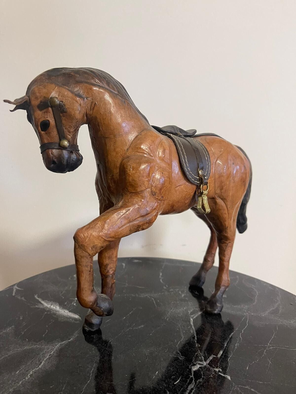 Vintage Leather Horse Figurine Sculpture Brown Equestrian