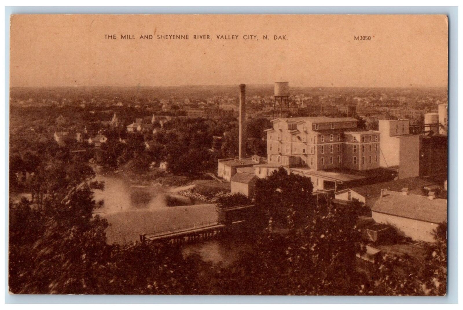 Valley City North Dakota ND Postcard Aerial View Of Mill & Sheyenne River c1940s