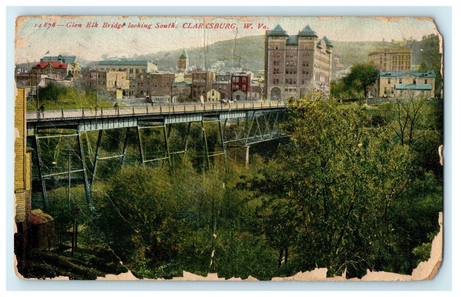 Glen Elk Bridge Looking South Duryeah PA Clarksburg West Virginia Postcard