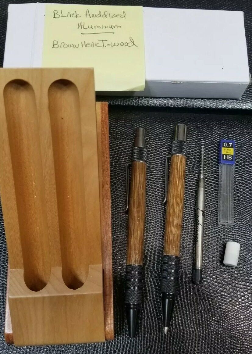 HandMade RARE Wood Full Set Dura Click Ink Pen Pencil Refills Wood Case BONUSES
