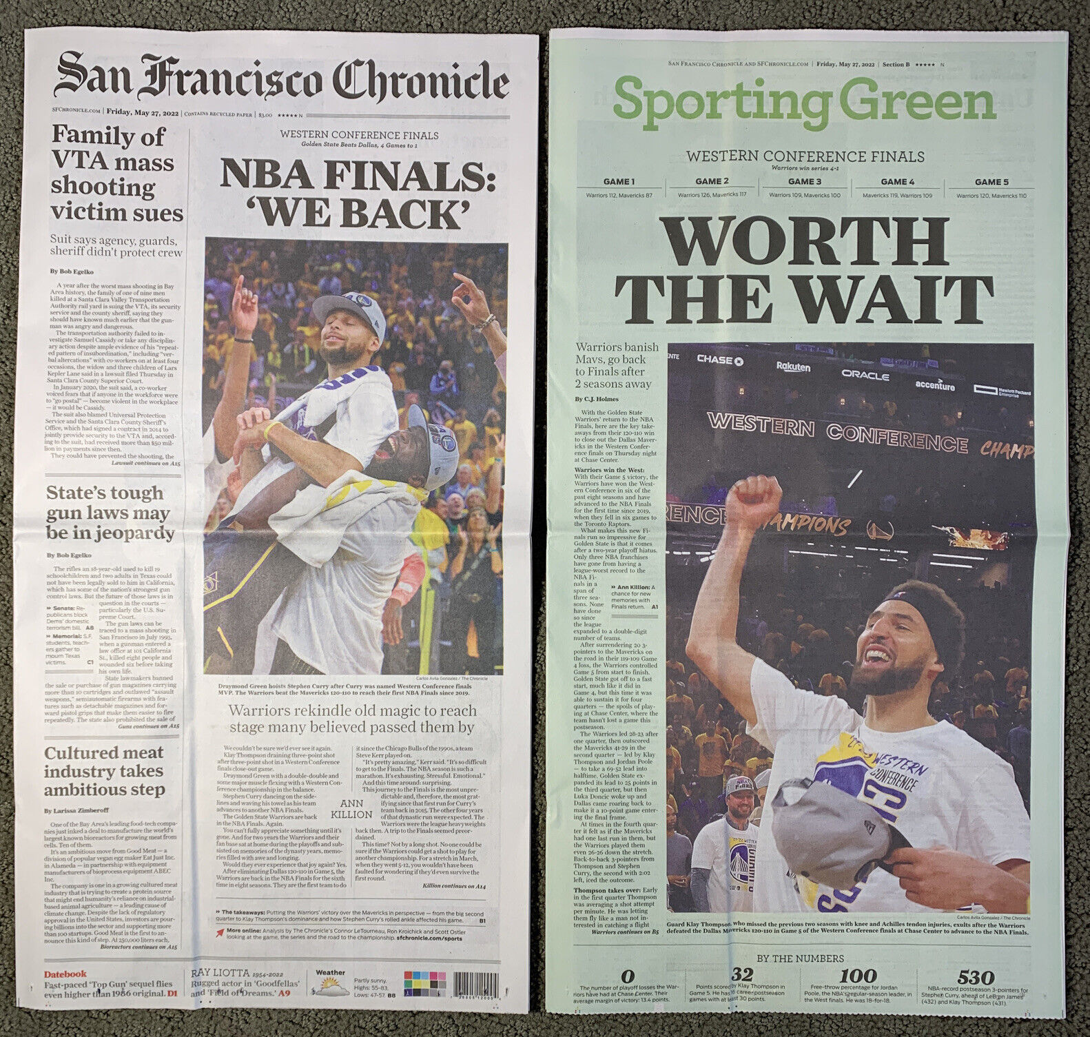 Golden State Warriors 2022 West Conf Champ SF Chronicle Newspaper 5/27/22 Issue