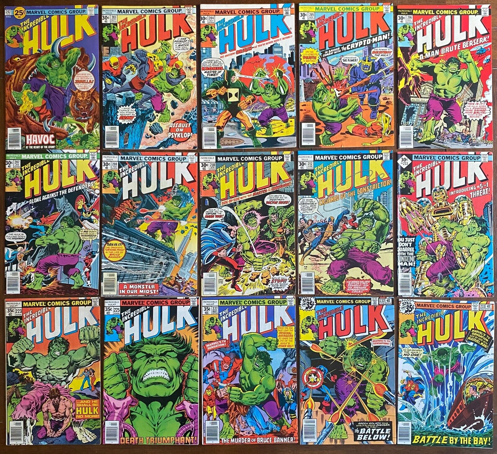Marvel THE INCREDIBLE HULK Lot of 15 Comic Books (1976-79) #202 206 207 212 more