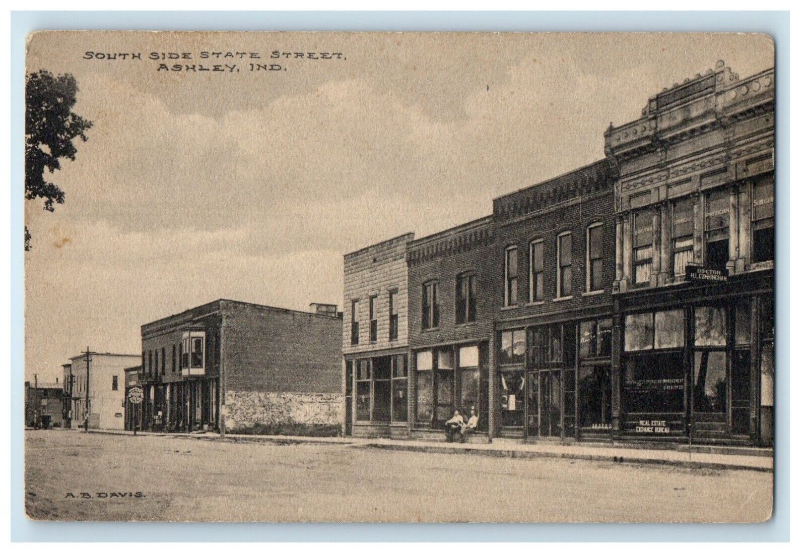 c1910's South Side State Street Ashley Indiana IN Unposted Antique Postcard