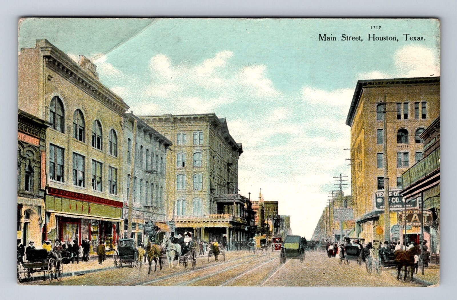 Houston TX-Texas, Main Street, Advertising, Antique, Vintage Postcard