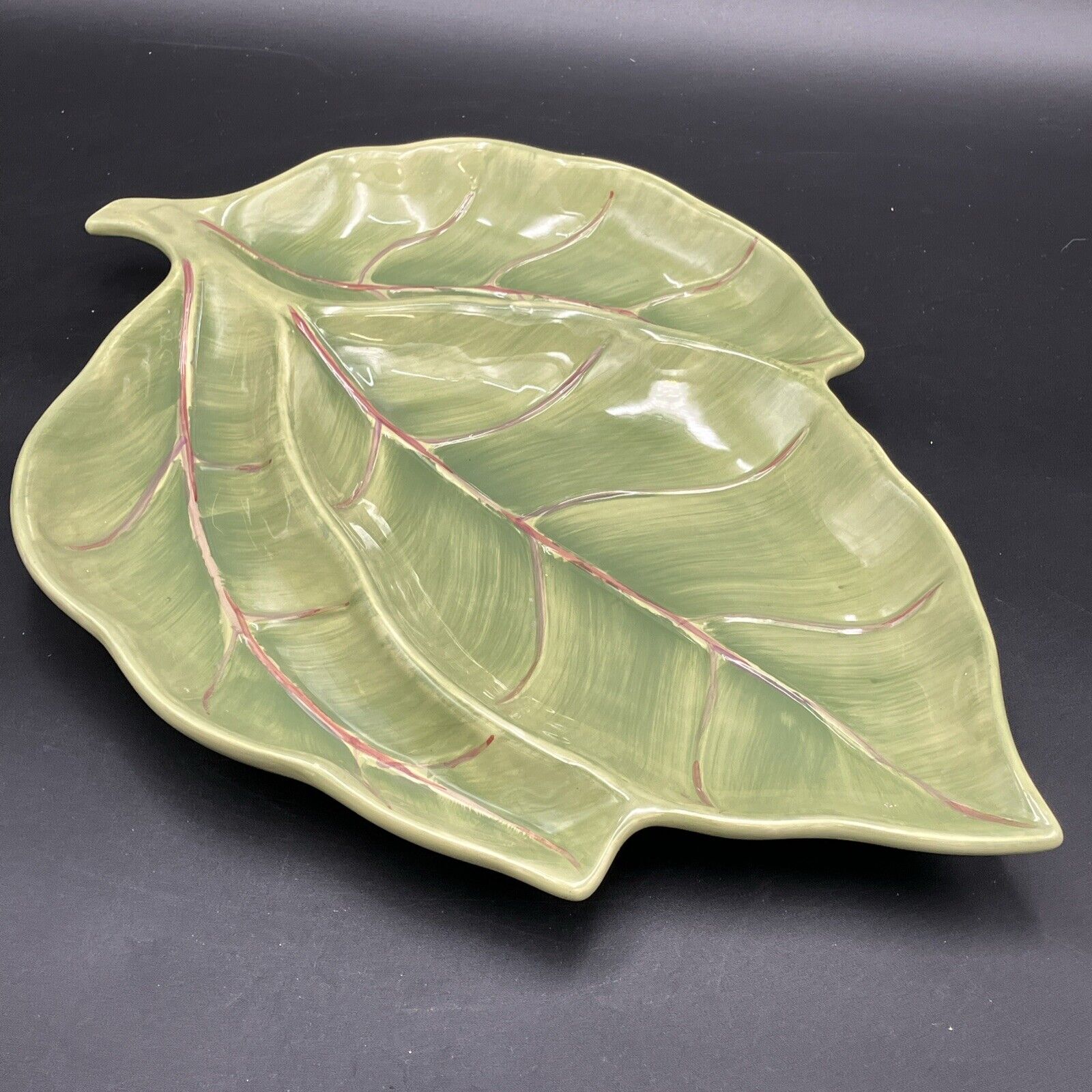 HOME TRENDS HIBISCUS  3 Section Green Leaf Platter and Flower Bowl Large