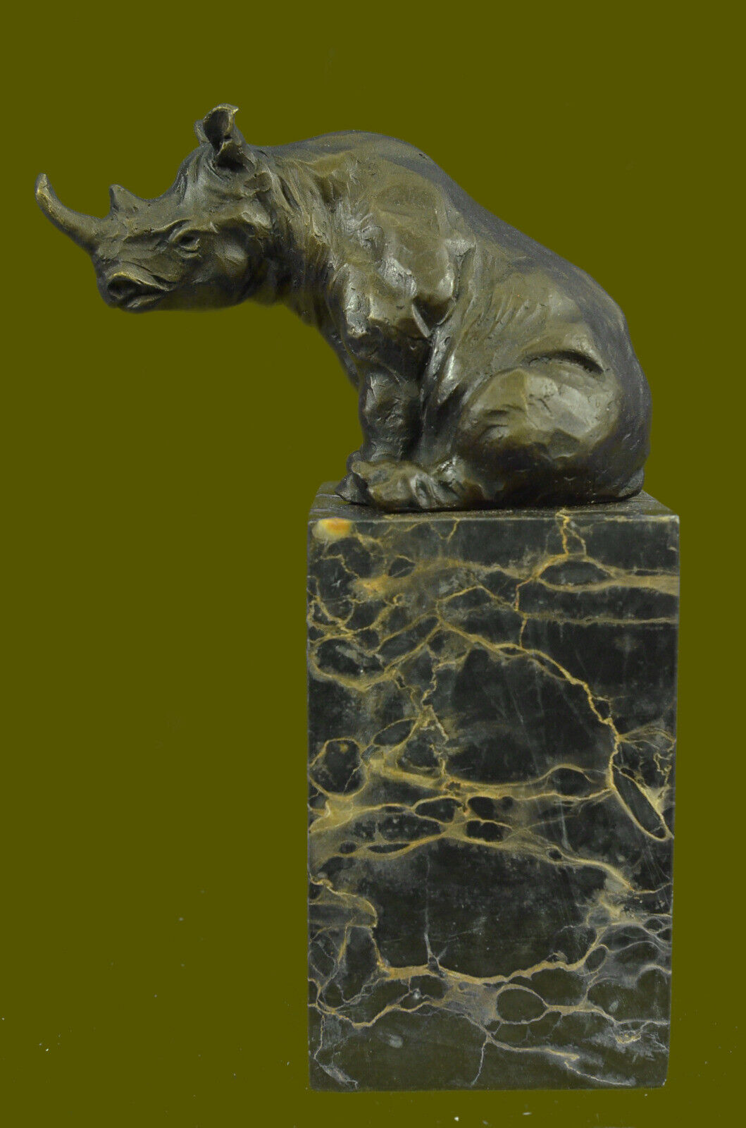 Detailed White Rhinoceros Bronze Rhino Art Figurine Statue Sculpture Lost Wax