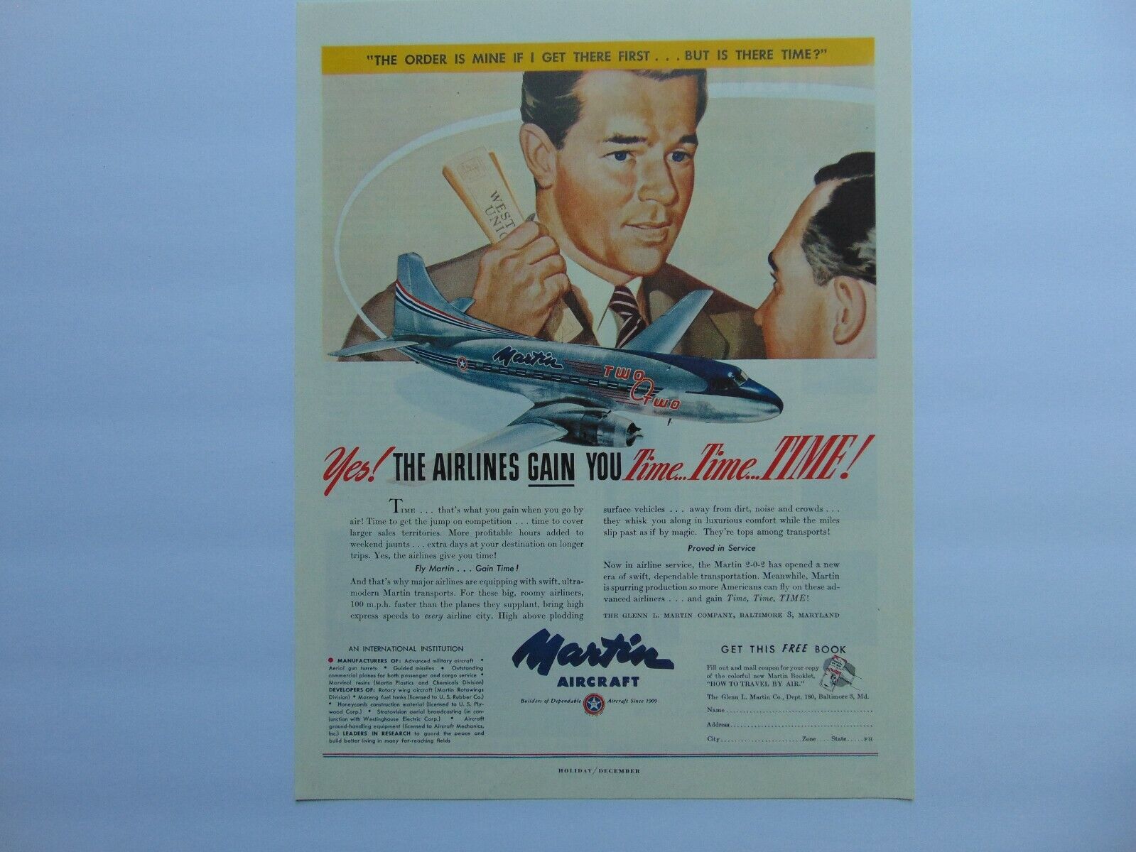 1947 MARTIN AIRCRAFT Builders of Dependable Aircraft vintage art print ad