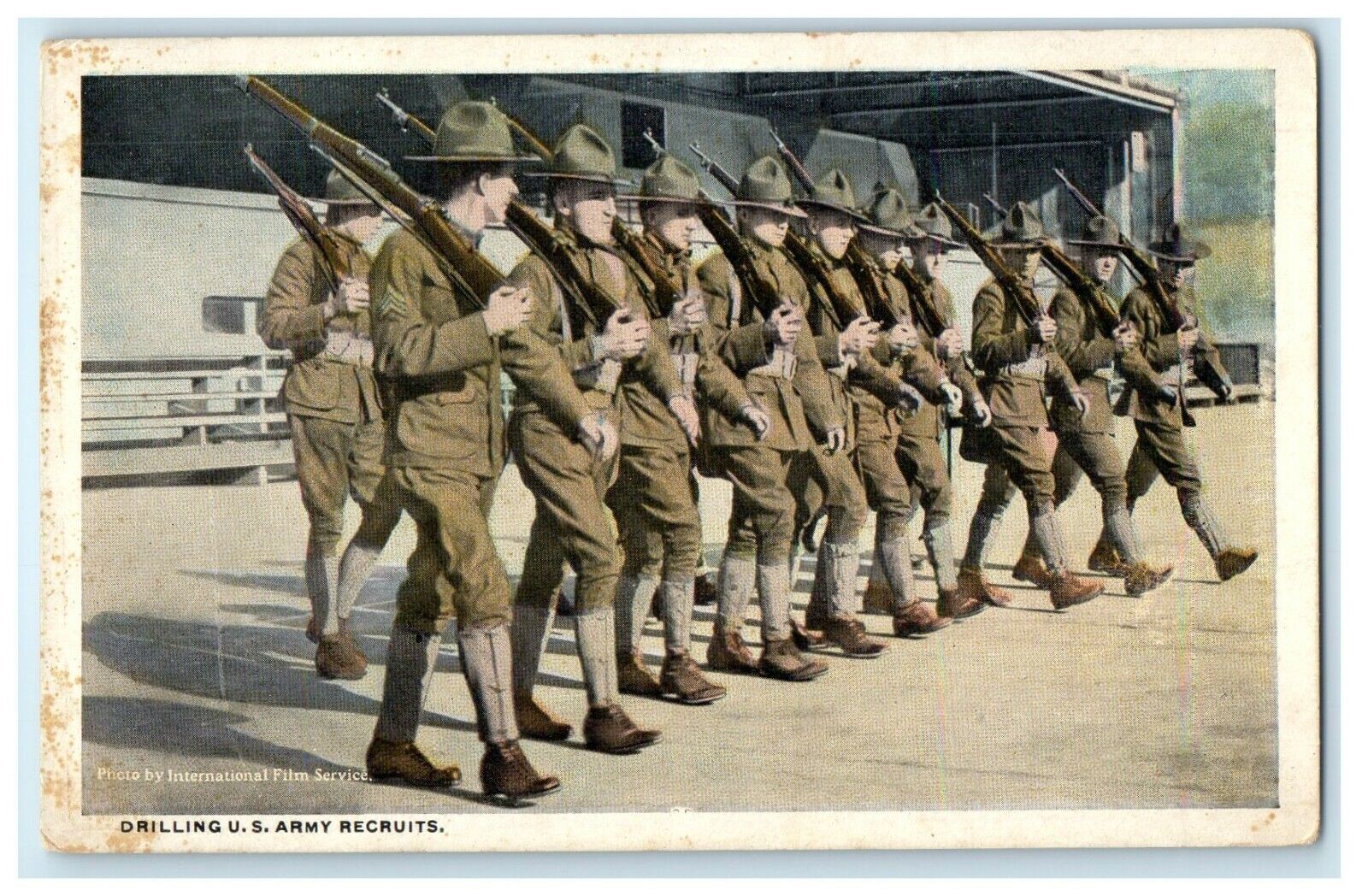 c1920\'s Drilling U.S Army Recruits WWI Soldier Unposted Vintage Postcard