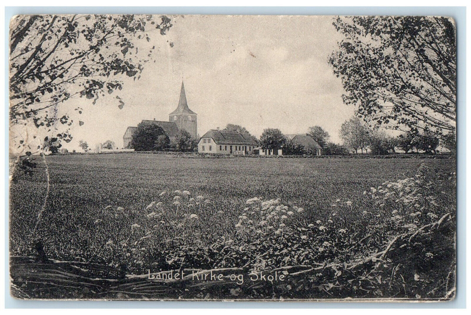 1914 View from a Far Country Church and School Denmark Posted Postcard