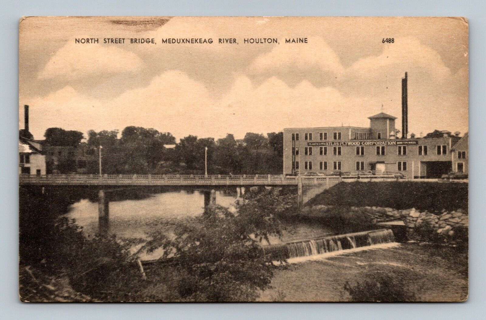 North street bridge Meduxnekeag River Houlton Maine postcard