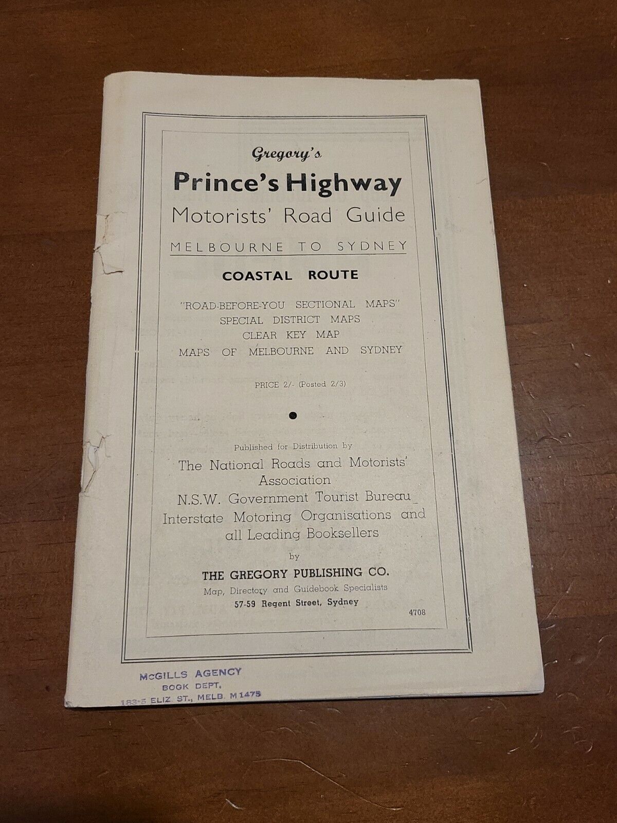 Vintage Gregory's Prince's Highway Motorists Guide 1930's Australian Road Map