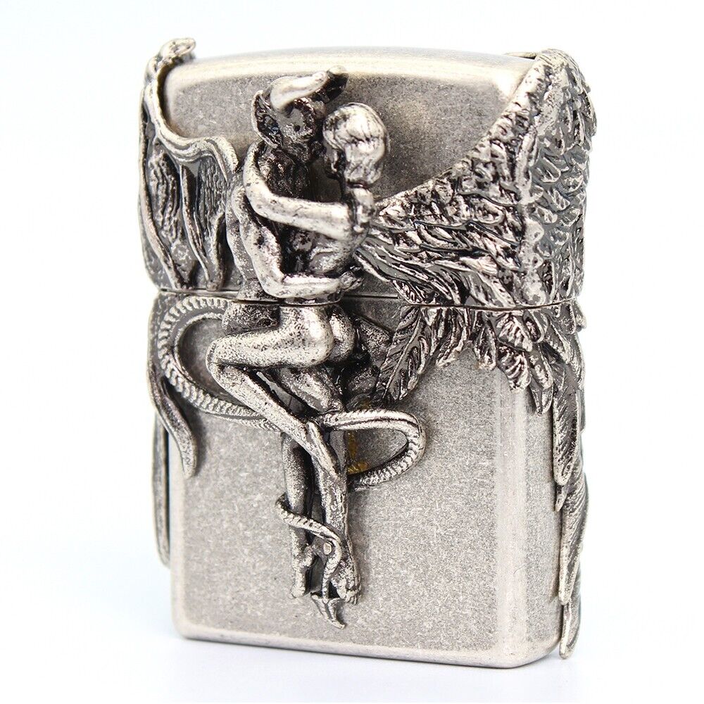 Zippo lighter Classic 121FB Antique/ Art Emblem- Angel & Devil Free 4 Gifts
