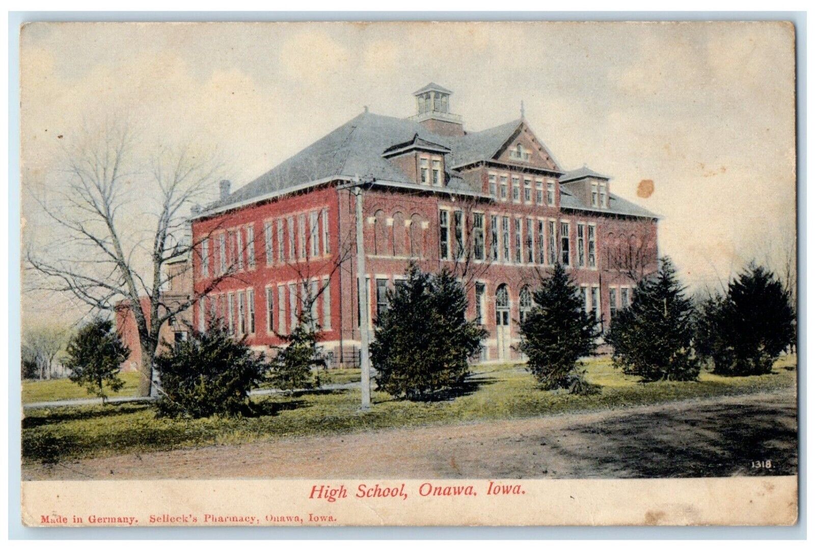 c1905 High School Building Campus Onawa Iowa IA Unposted Antique Postcard