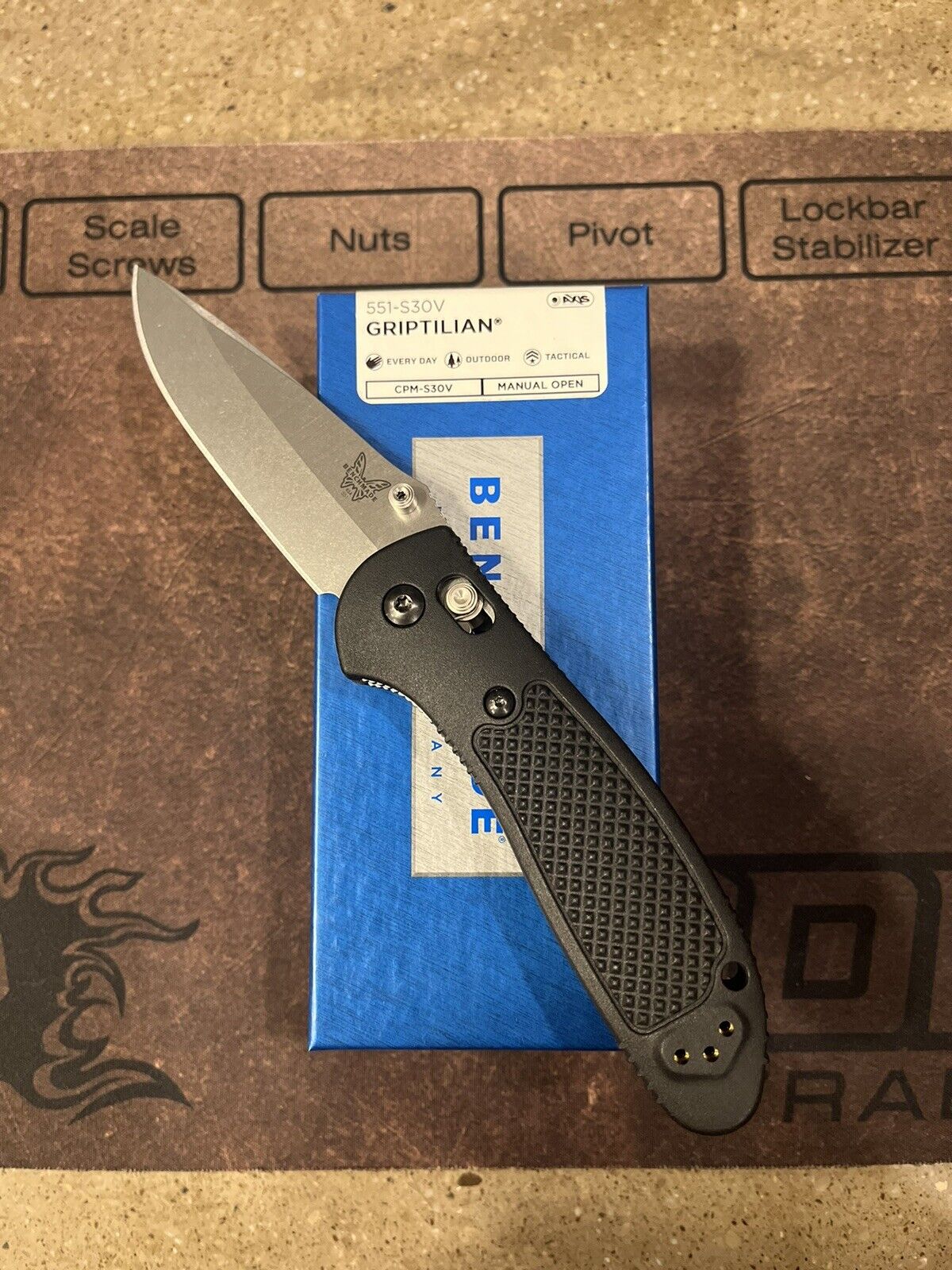 Benchmade 551-S30V Griptilian with Lynch Northwest Deep Carry Clip and Stickers