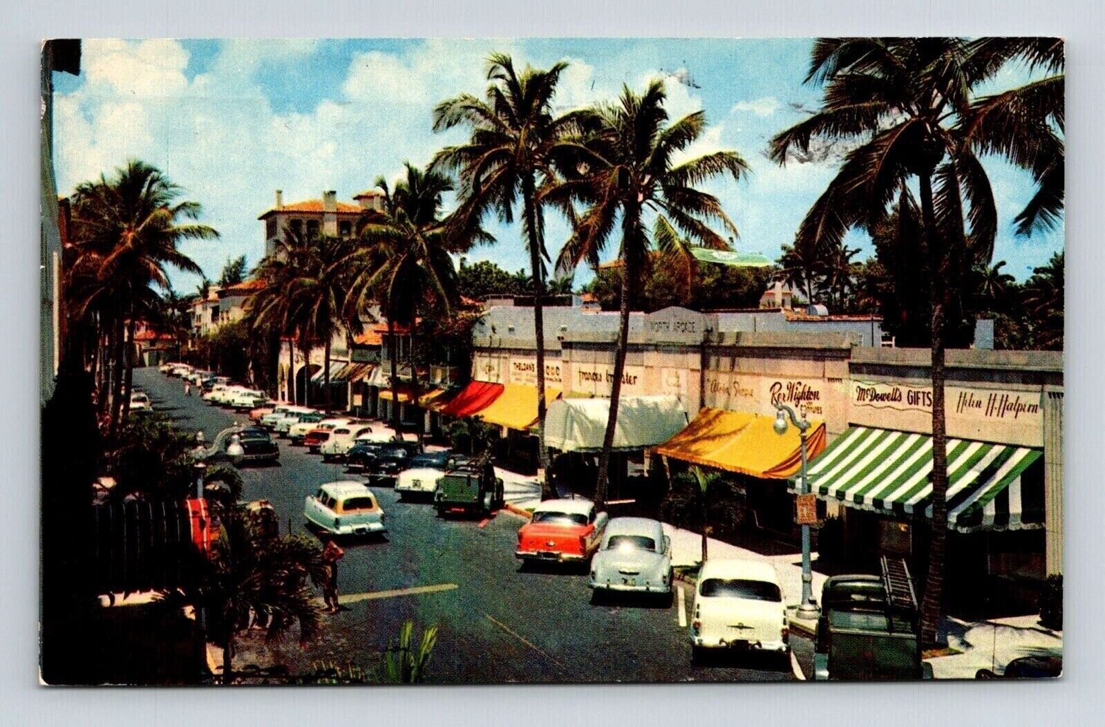 Worth Avenue Palm Beach Florida Street View Old Cars Palms Vintage PM Postcard