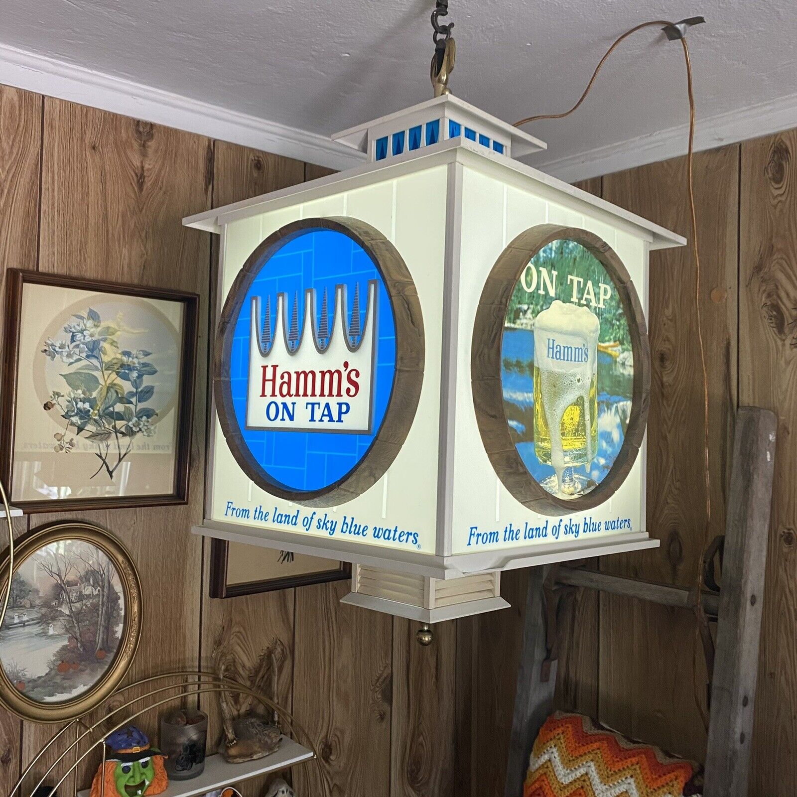 Hamm\'s Beer Vintage Hanging Light Up Sign 4 Four Sided RARE 1950s Beerania