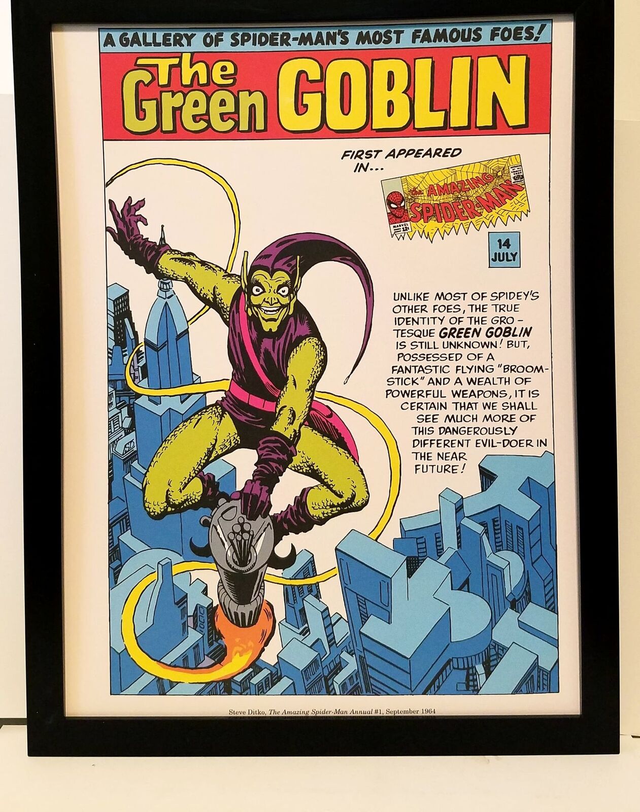 Spider-Man Green Goblin by Steve Ditko 9x12 FRAMED Marvel Comics Vintage Art Pri